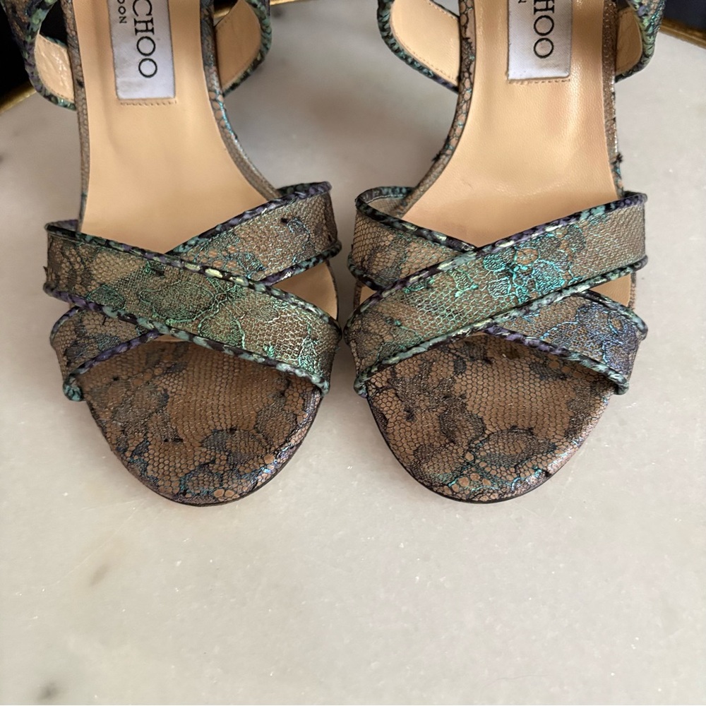 EUC Jimmy Choo Lottie Holographic Iridescent Lace Heels | 38.5 (8.5) - Picture 6 of 16
